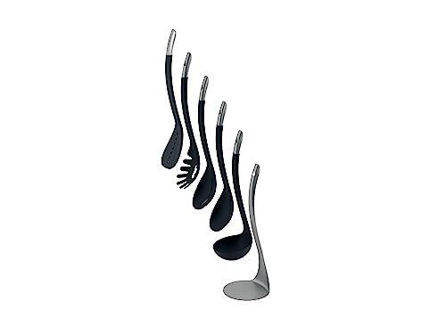 Joseph Joseph Nest 5 Compact Stacking Utensils kitchen tool set with magnetic storage stand, organization, dishwasher safe - Black/Stainless Steel - Image 4