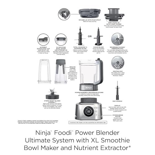 Ninja Blender & Food Processor Combo, Foodi Power Blender System for Smoothies, Bowls, Spreads & Shakes, 6 Functions, 72-oz Pitcher, To-Go Cups, Silver, SS401 - Image 5