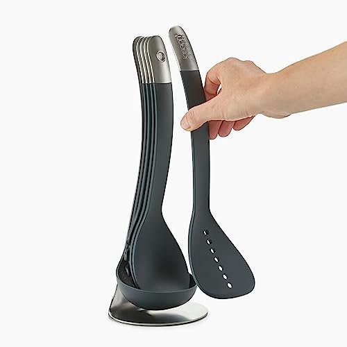Joseph Joseph Nest 5 Compact Stacking Utensils kitchen tool set with magnetic storage stand, organization, dishwasher safe - Black/Stainless Steel - Image 6