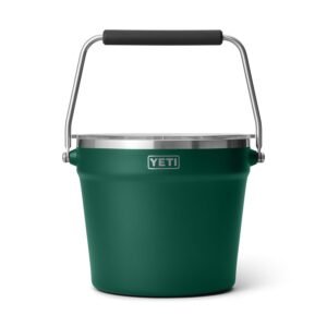YETI Rambler Beverage Bucket, Double-Wall Vacuum Insulated Ice Bucket with Lid, Black Forest Green