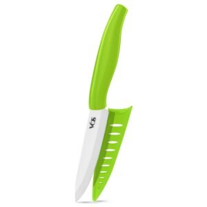 Vos Ceramic Paring Knife - 4 Inch Zirconia Blade With Sheath Cover - Handle Fruit and Vegetables Kitchen Knife (Green)