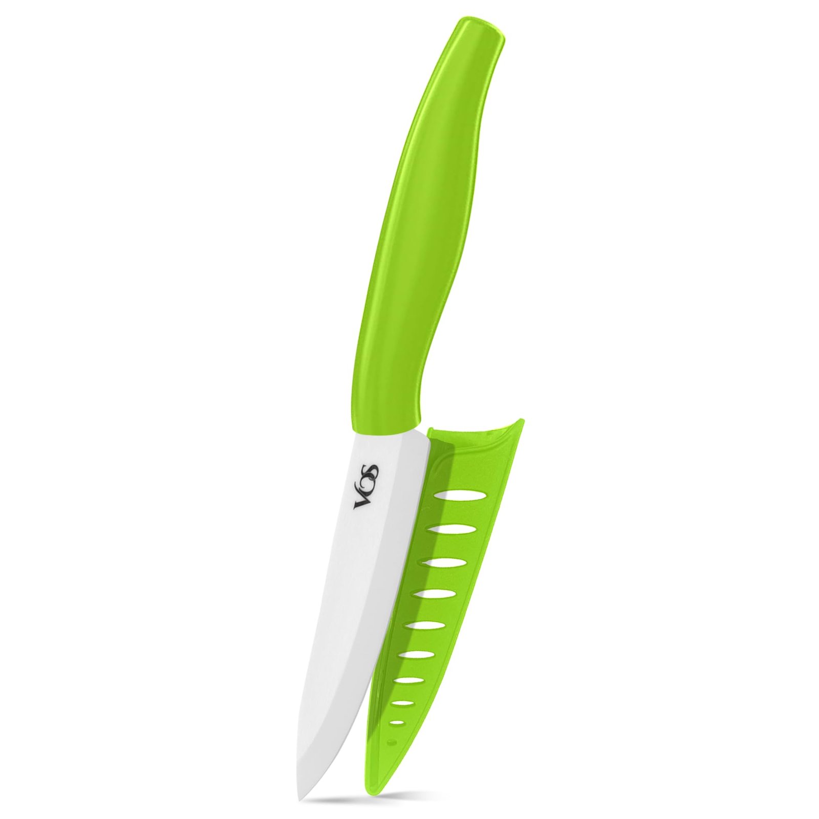 Vos Ceramic Paring Knife - 4 Inch Zirconia Blade With Sheath Cover - Handle Fruit and Vegetables Kitchen Knife (Green)