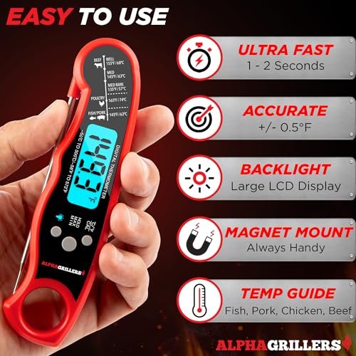 Alpha Grillers Meat Thermometer Digital - Instant Read Food Thermometer for Cooking Grilling Air Fryer Griddle Probe Kitchen Gadgets Essentials BBQ Accessories Grill Gifts for Men Him Dad Birthday - Image 6