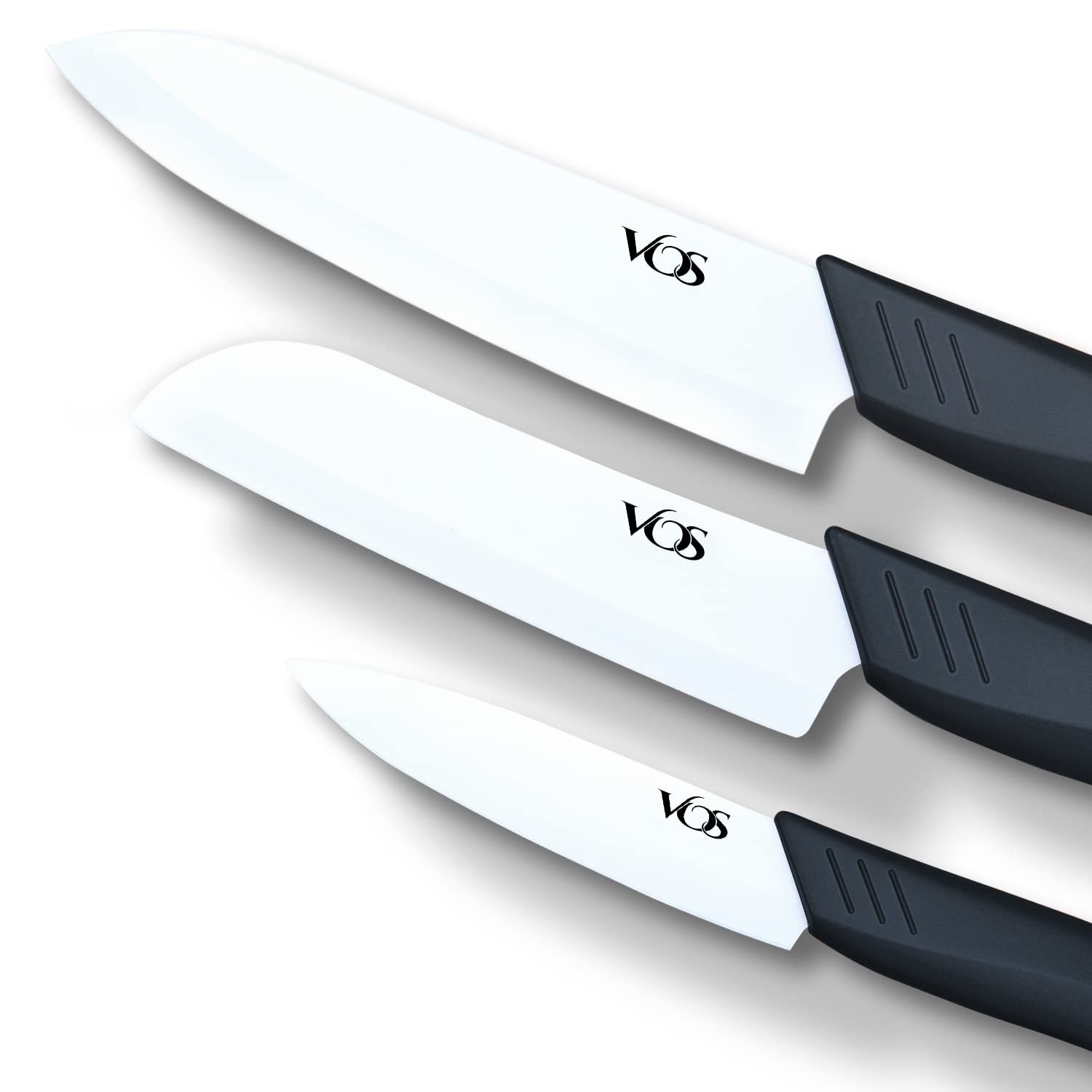 Vos Ceramic Knife Set in Elegant Gift Box, Ceramic Knives Set For Kitchen, Ultra Sharp Kitchen Knife Set with Covers, 4" 5" 6" Paring, Santoku & Chef Knife, Lightweight, Dishwasher safe (Black Handle) - Image 2