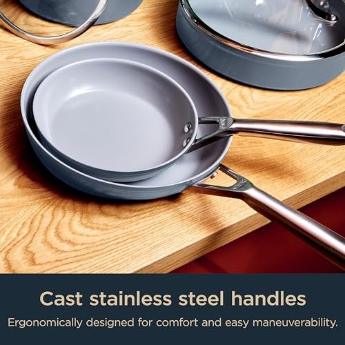 Ninja Ceramic Pro 14Pc Cookware Set, NonStick Pots & Pans Set, PTFE Free, Stainless Steel Handles, Stove to Oven Safe, All Stovetops & Induction Compatible, Midnight Blue, CW39014MM - Image 3