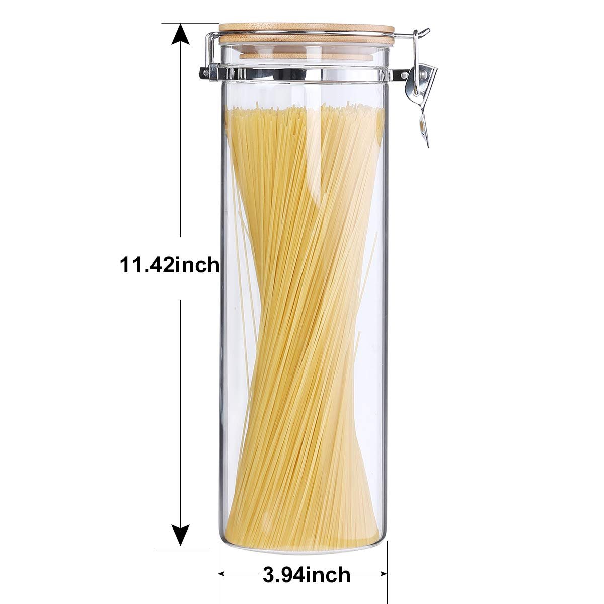 KKC HOME ACCENTS Tall Glass Pasta Storage Container with Hinged Lid,Glass Spaghetti Storage Jar Airtight Lid,Pasta Spaghetti Kitchen Cani ster Noodle Holder Container with Bamboo Ld - Image 6