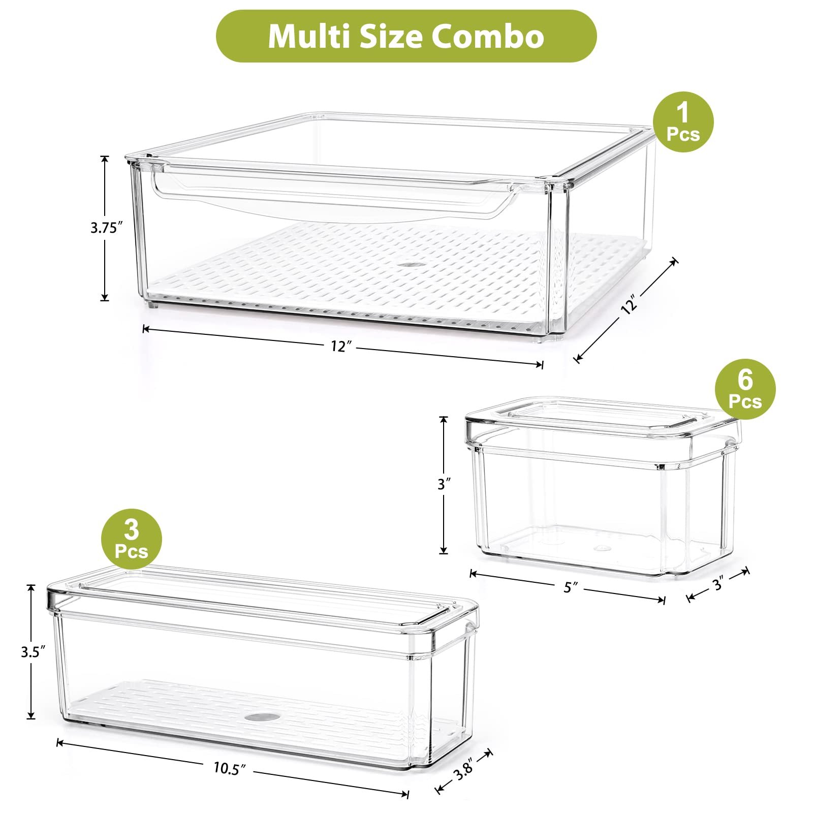 10 Pack Refrigerator Pantry Organizer Bins, Stackable Fridge Organizer Bins with Lids, Clear Plastic Food Storage Bins for Kitchen, Countertops, Cabinets, Fridge, Drinks, Fruits, Vegetable, Cereals - Image 3