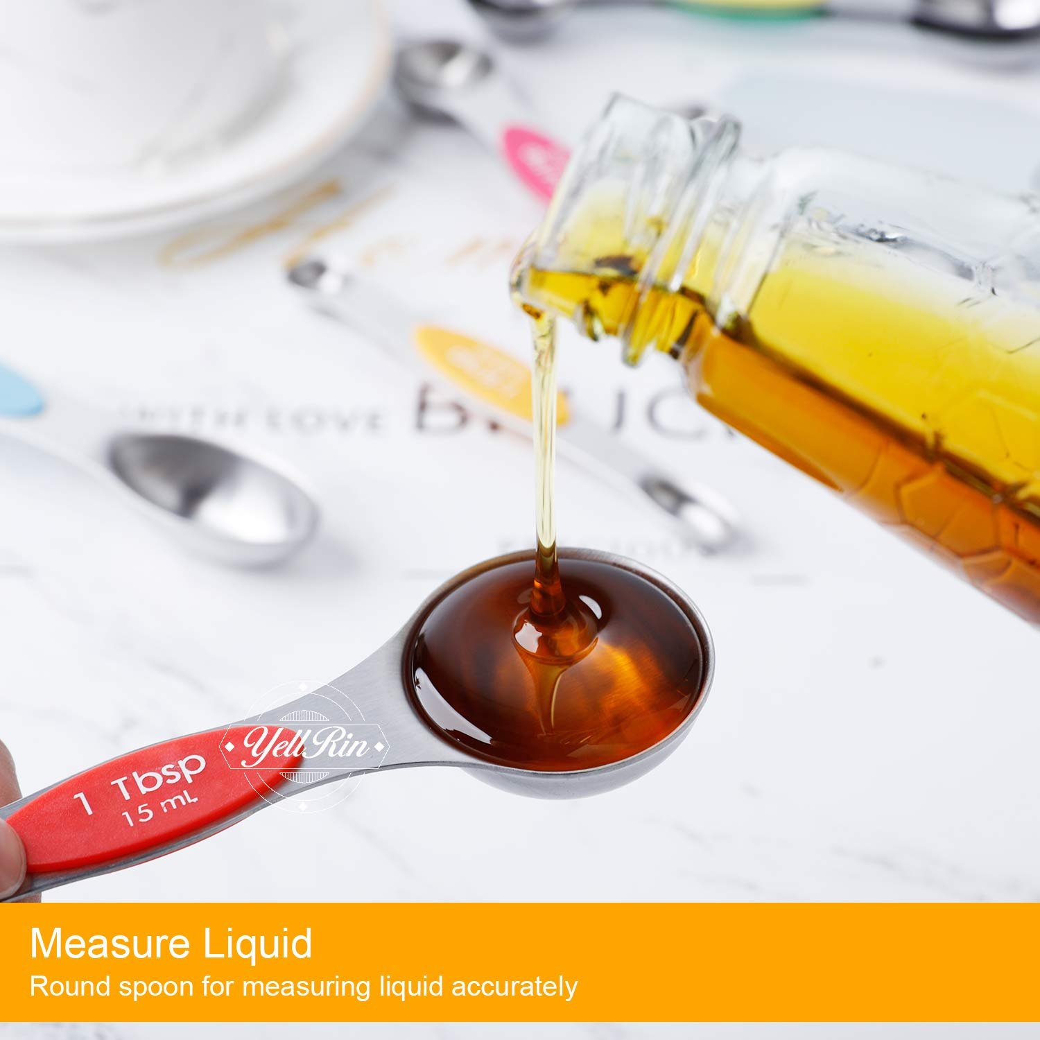 Magnetic Measuring Spoons Set of 8 Stainless Steel Dual Sided Stackable Measuring Spoons Nesting Teaspoons Tablespoons for Measuring Dry and Liquid Ingredients - Image 6