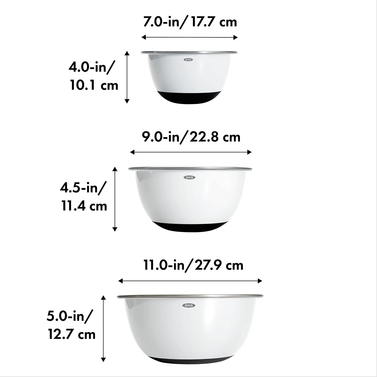 OXO Good Grips 3-Piece Stainless-Steel Mixing Bowl Set, White - Image 8