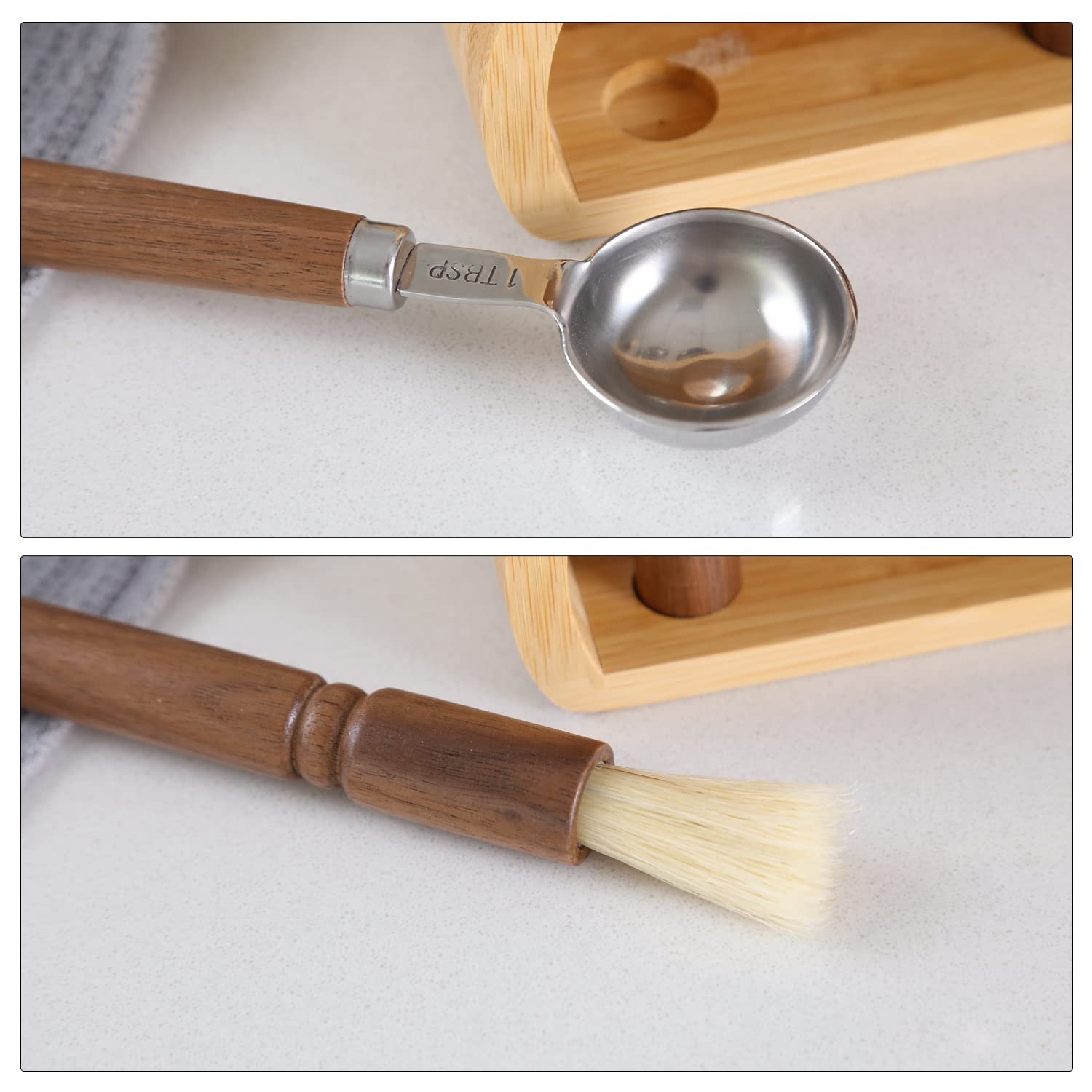 KKC HOME ACCENTS Wooden Salt and Pepper Grinder set with Spoons and Brush,Salt and Pepper Mill set,8 inch,Refillable Adjustable Coarseness Fine to Coarse - Image 4