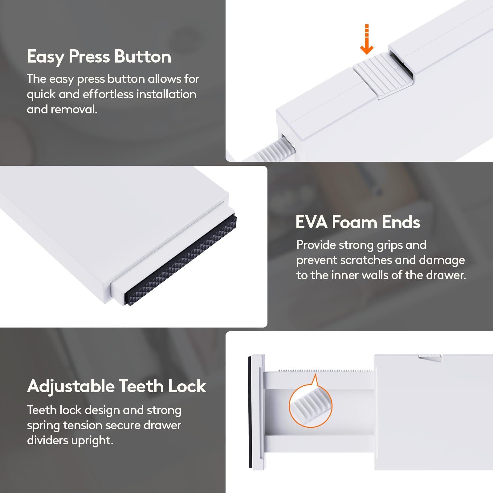 Lifewit 5 Pack Drawer Dividers 4" High, 11-17" Adjustable Dresser Drawer Organizers for Clothes, Expandable Dresser Separators in Bedroom/Bathroom/Kitchen/Vanity/Office Organization and Storage, White - Image 9