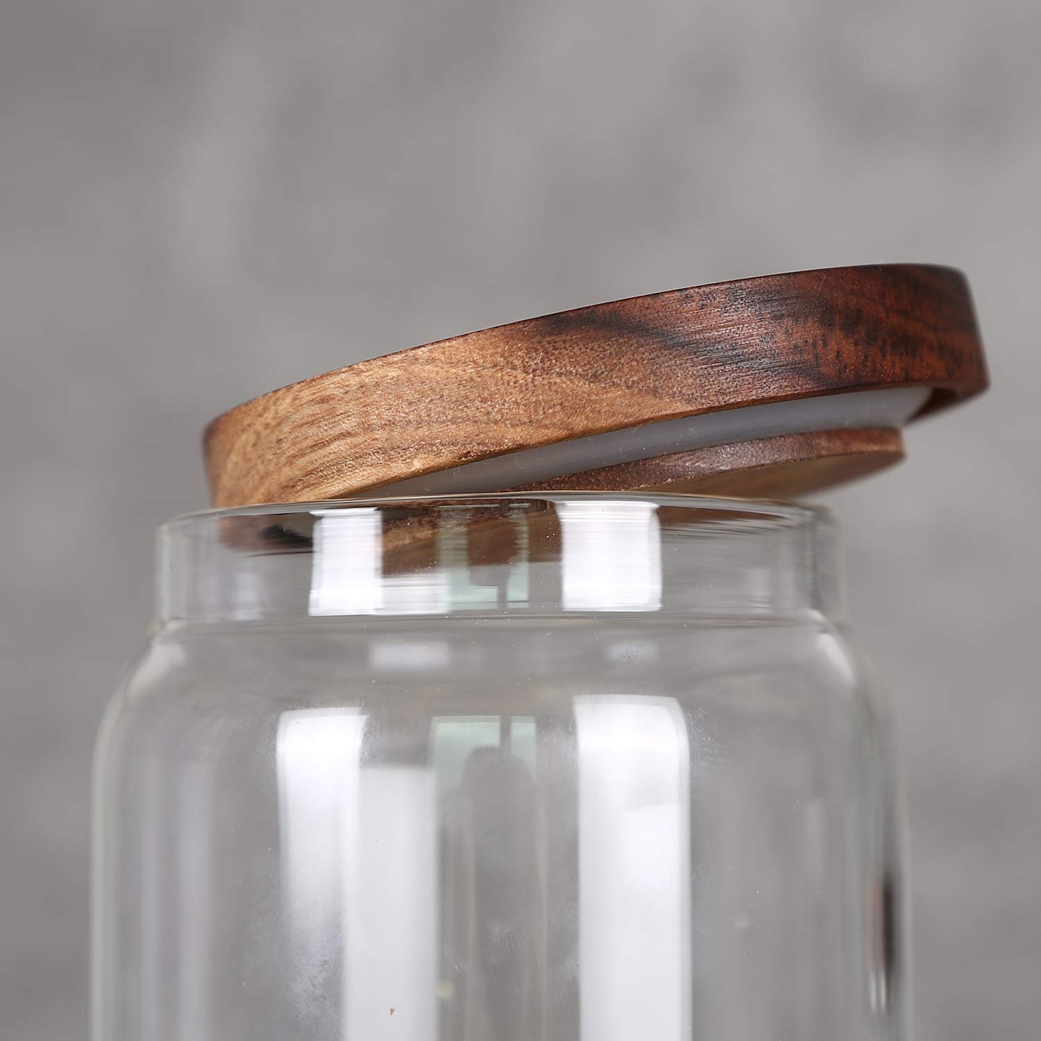 KKC HOME ACCENTS Clear Glass Food Storage Canisters with Airtight Wooden Lids for Coffee Beans,Ground Coffee,Loose Leaf Tea,Pack of 4 - Image 2