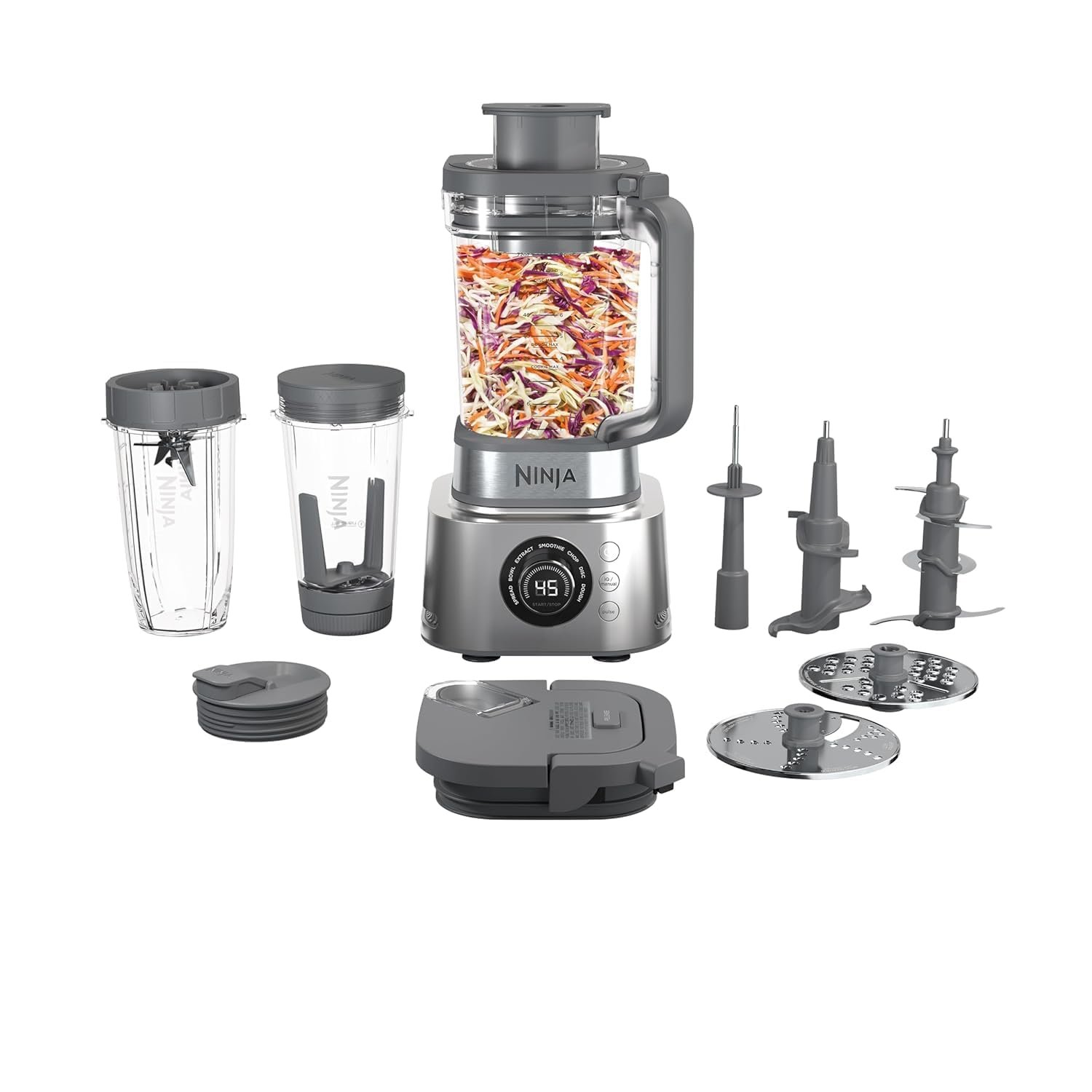 Ninja Blender & Food Processor Combo, Foodi Power Blender System for Smoothies, Bowls, Spreads & Shakes, 6 Functions, 72-oz Pitcher, To-Go Cups, Silver, SS401
