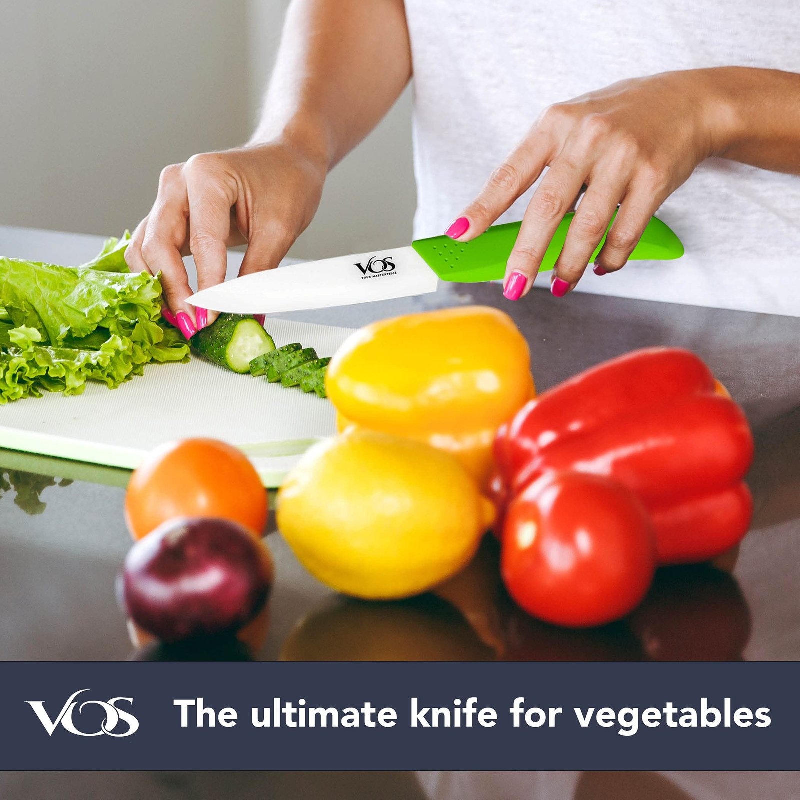 Vos Ceramic Paring Knife - 4 Inch Zirconia Blade With Sheath Cover - Handle Fruit and Vegetables Kitchen Knife (Green) - Image 3