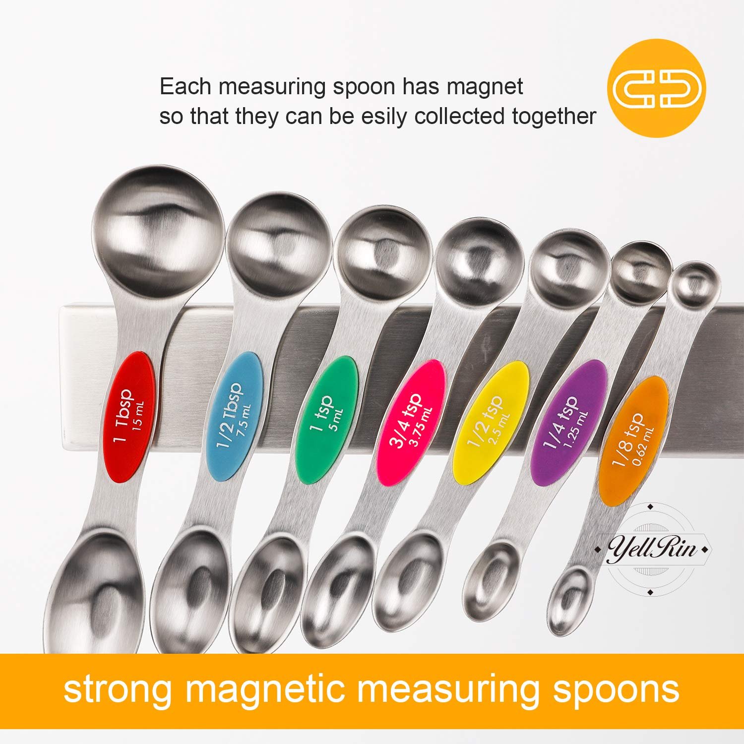 Magnetic Measuring Spoons Set of 8 Stainless Steel Dual Sided Stackable Measuring Spoons Nesting Teaspoons Tablespoons for Measuring Dry and Liquid Ingredients - Image 7