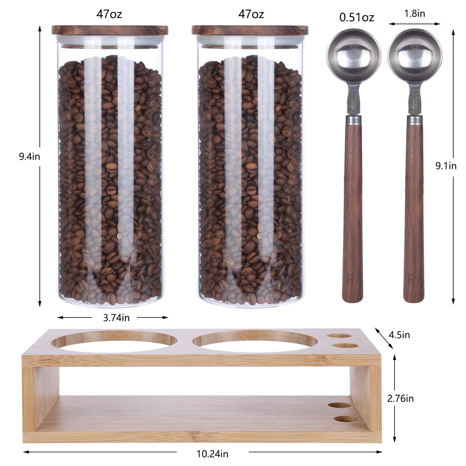 KKC HOME ACCENTS Clear Glass Food Storage Canisters with Airtight Wooden Lids and Scoops,Air Tight Sealed Glass Canisters with Spoons for Ground Coffee and Beans,Loose Tea,Flour,Sugar,47 Fl oz - Image 7