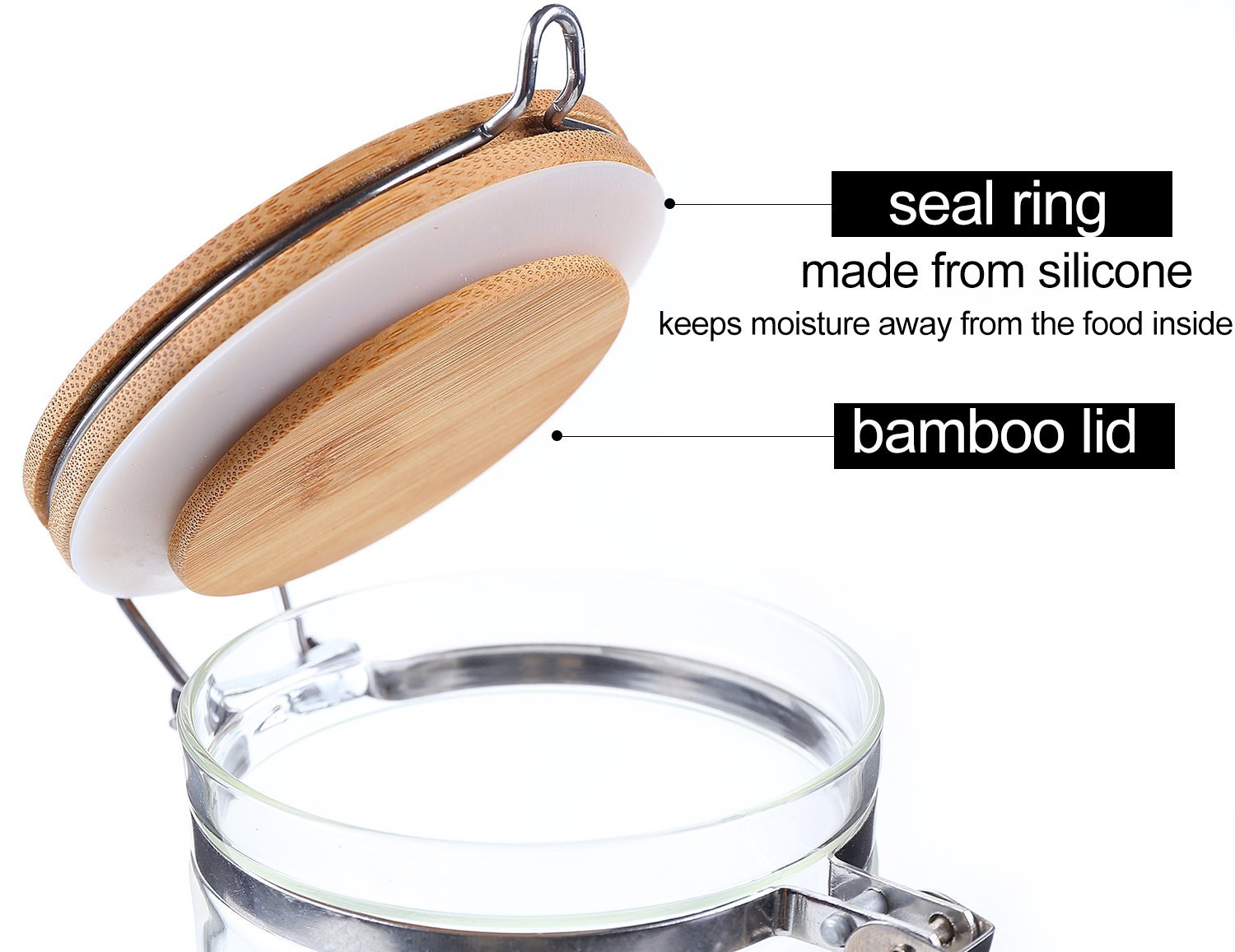 KKC HOME ACCENTS Tall Glass Pasta Storage Container with Hinged Lid,Glass Spaghetti Storage Jar Airtight Lid,Pasta Spaghetti Kitchen Cani ster Noodle Holder Container with Bamboo Ld - Image 5