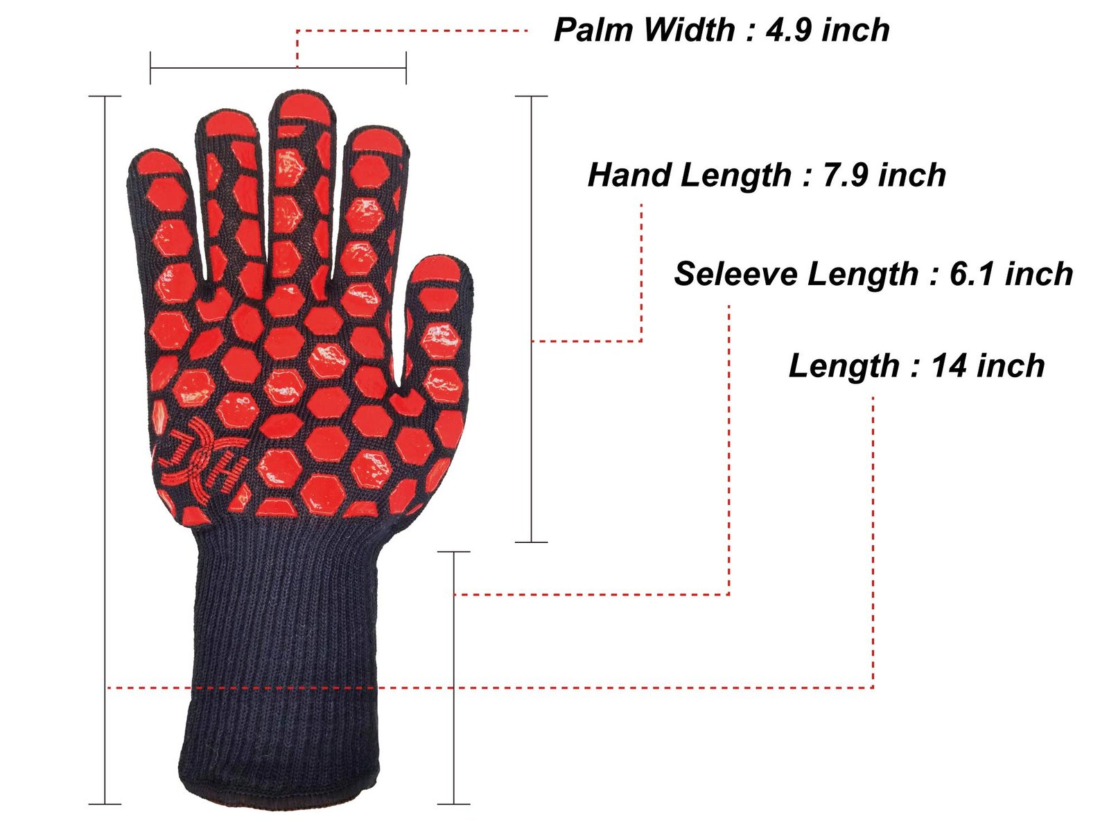 J H Heat Resistant Oven Glove:EN407 Certified 932 °F, 2 Layers Silicone Coating, Oven Mitts for Cooking, Kitchen, Fireplace,Camping, Grilling - Image 7