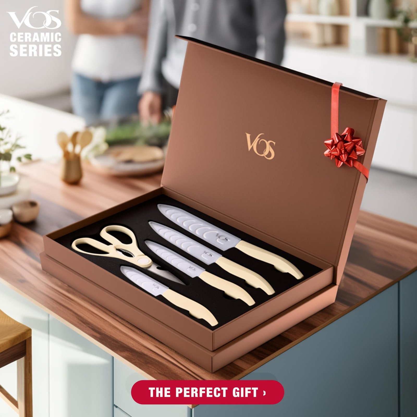 Vos Ceramic Knife Set – 4 Knives (3", 4", 5", 6") with Covers, Kitchen Scissors included | White Knives Set for Kitchen | Non-Stick Blades, Ergonomic Handles, For Cooking, Chopping & Peeling (Beige) - Image 5