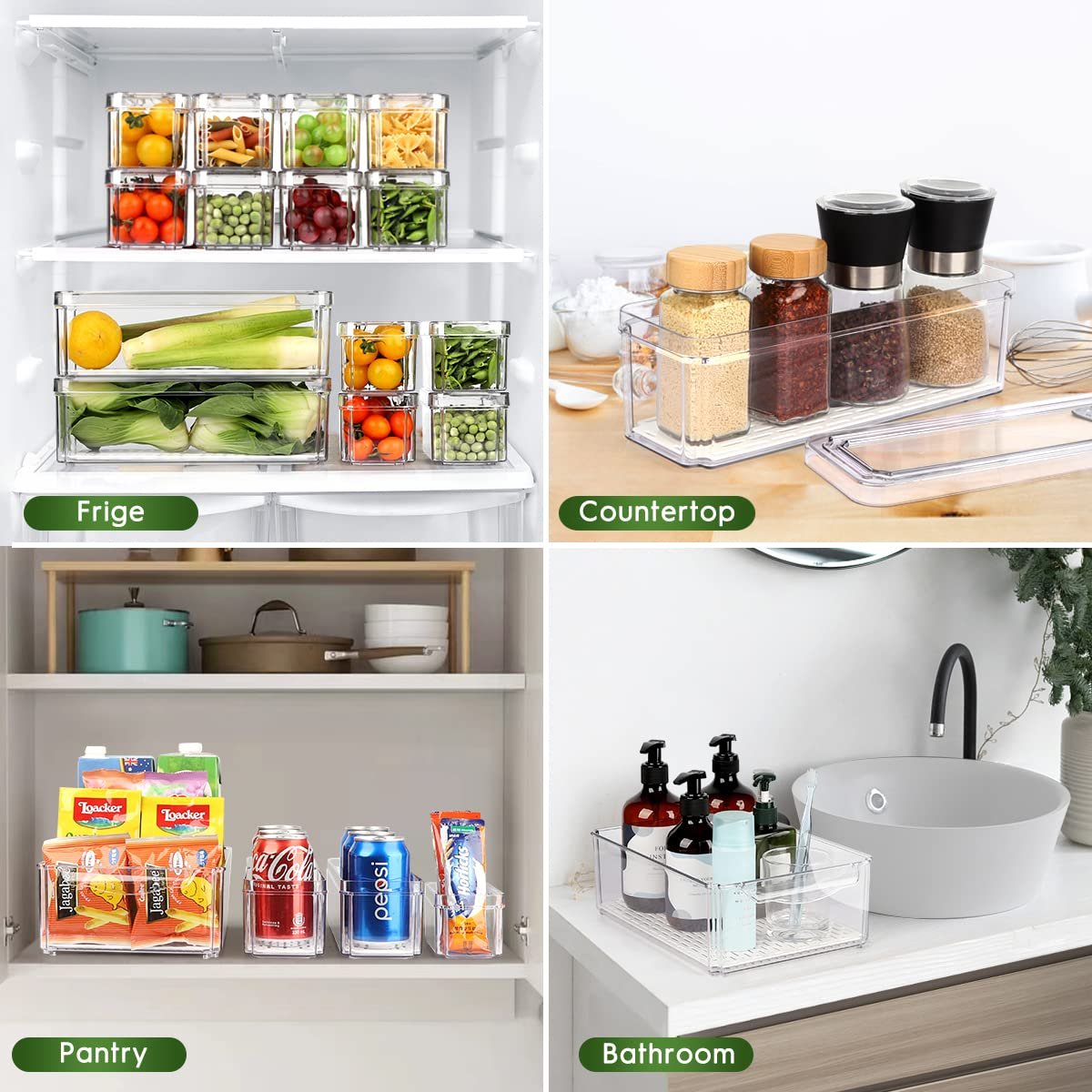 ZIJUND 14 Pack Fridge Organizer, Stackable Refrigerator Organizer Bins with Lids, BPA-Free Fridge Organizers and Storage Containers for Fruit, Vegetable, Food, Drinks, Cereals, Clear - Image 2