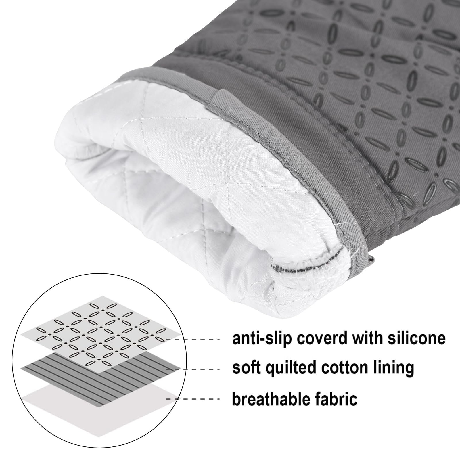 KEGOUU Oven Mitts and Pot Holders 6pcs Set, Kitchen Oven Glove High Heat Resistant 500 Degree Extra Long Oven Mitts and Potholder with Non-Slip Silicone Surface for Cooking (Grey) - Image 6