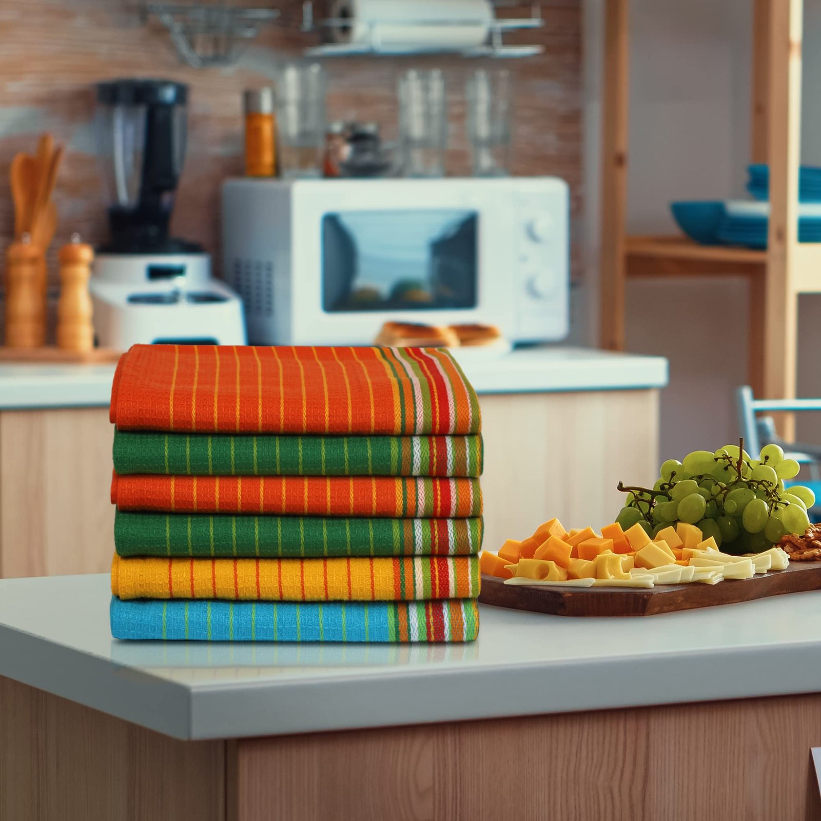 Urban Villa Salsa Stripe Kitchen Towels 100% Cotton Dish Towels for Kitchen Multi Color Highly Absorbent Multi-Purpose Waffle Dish Cloths for Cleaning Soft Hand Bar Towels 20x30 Inches (Set of 12) - Image 5