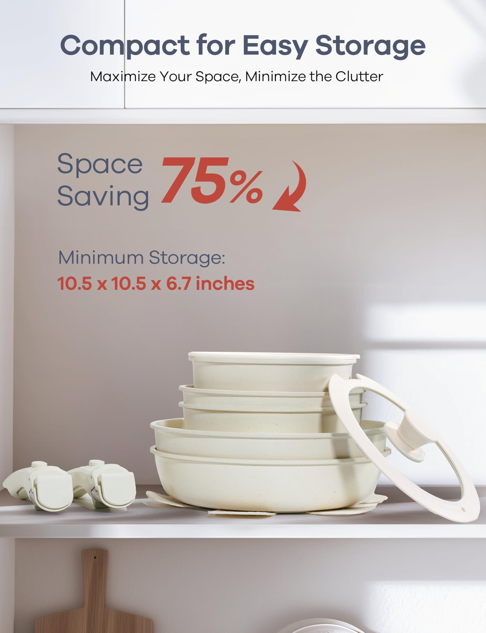 Ganiza 27pcs Nonstick Cookware Set, Pots and Pans Set Non Stick Detachable Handle, Non Toxic Cookware Sets Induction, Pots and Pans with Removable Handles, RV Cooking Set, Oven/Dishwasher Safe - Image 3