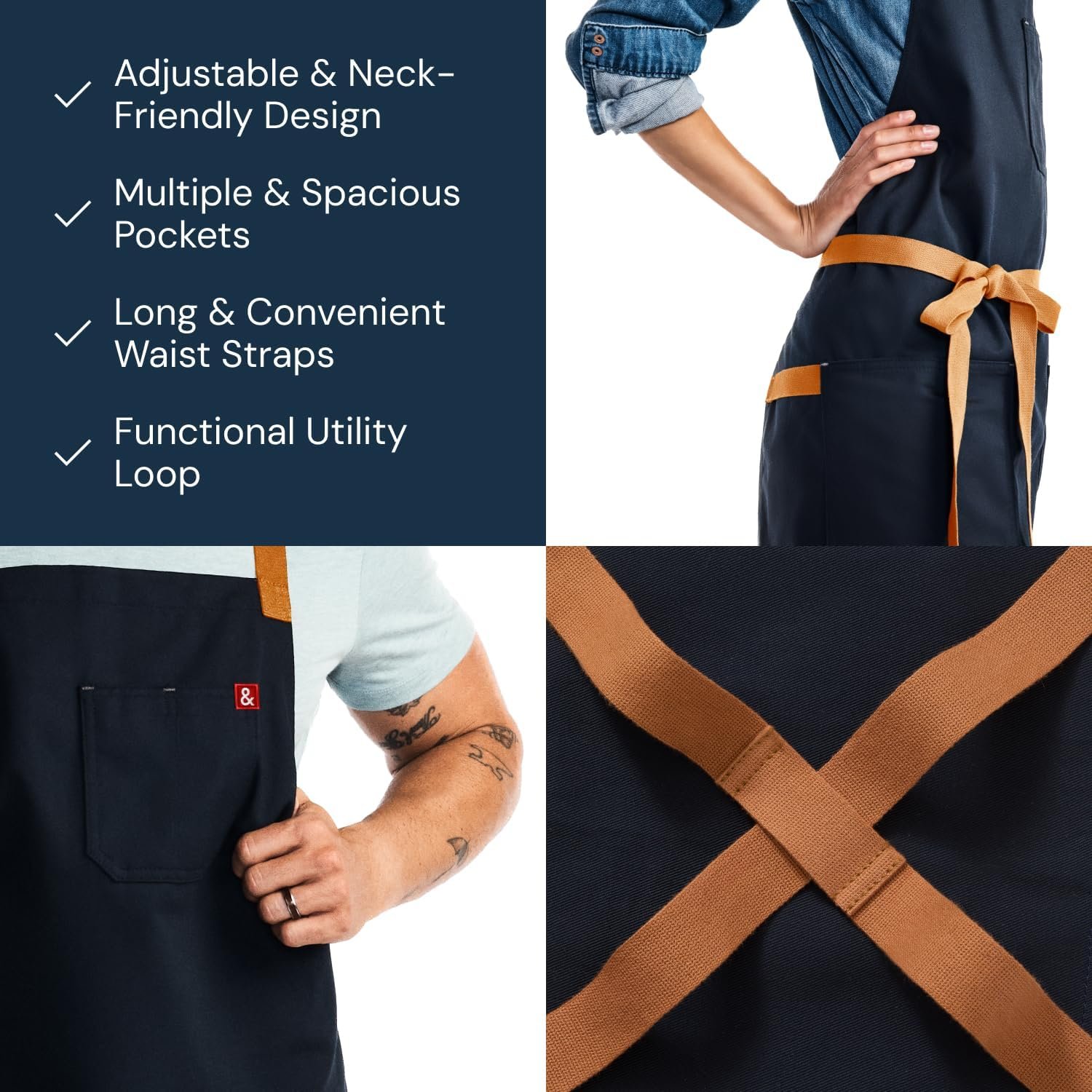 hedley & bennett Crossback Apron - Crossback Chef Apron with Pockets - 100% Cotton Twill, 8oz - Midnight Blue - Image 4