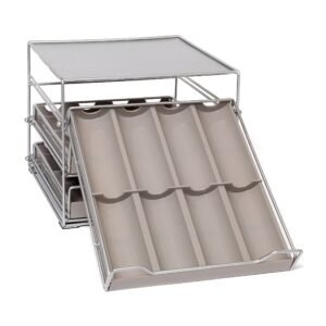 Lipper International 8724 Three-Tier Tilt-Down Kitchen and Cooking Spice Drawer Rack with 96 Labels, Silver, 24 Bottle Capacity