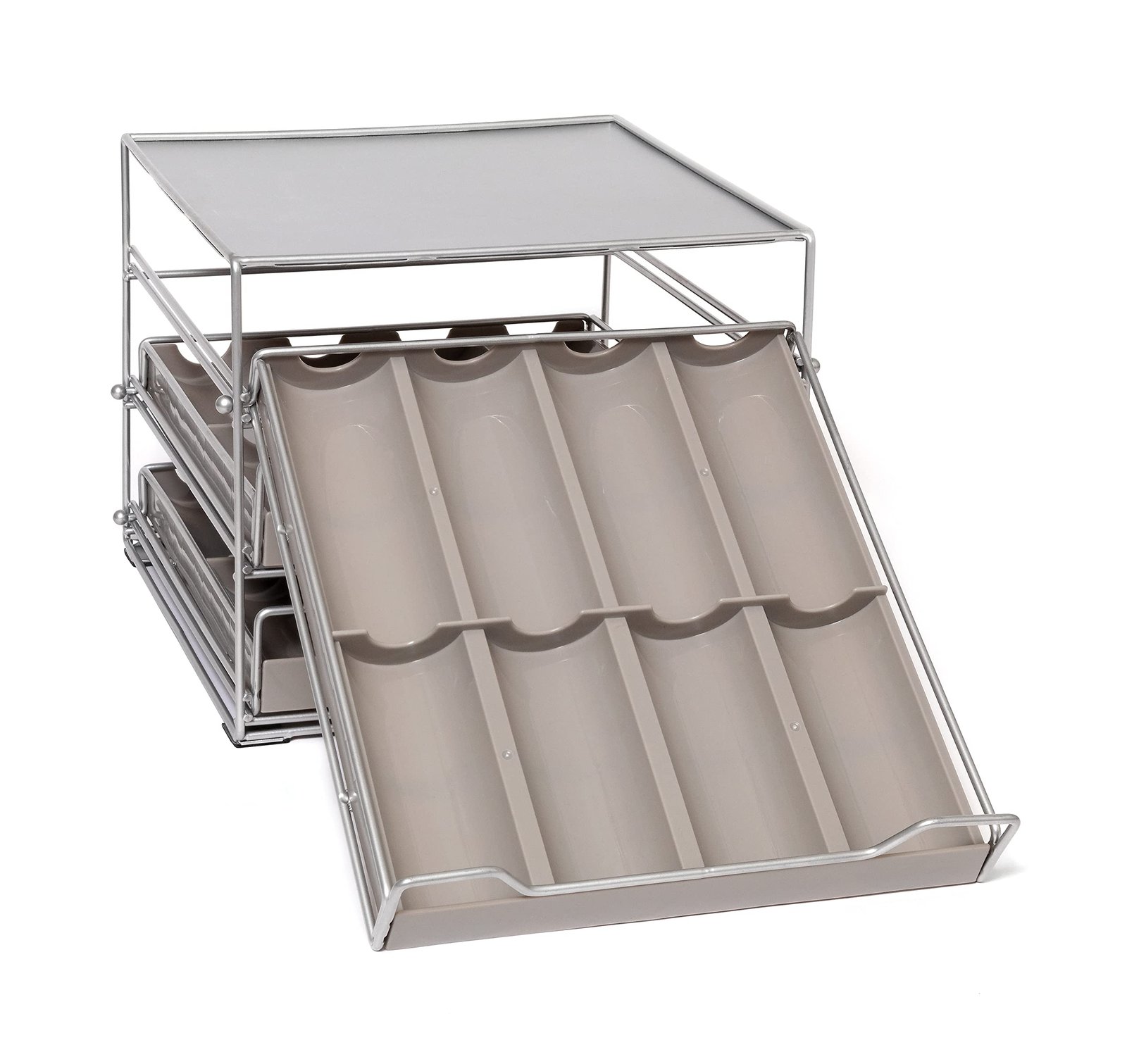 Lipper International 8724 Three-Tier Tilt-Down Kitchen and Cooking Spice Drawer Rack with 96 Labels, Silver, 24 Bottle Capacity