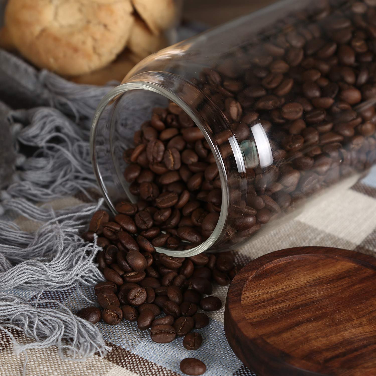 KKC HOME ACCENTS Clear Glass Food Storage Canisters with Airtight Wooden Lids for Coffee Beans,Ground Coffee,Loose Leaf Tea,Pack of 4 - Image 4