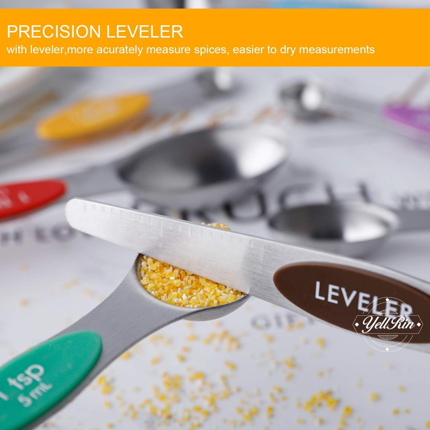 Magnetic Measuring Spoons Set of 8 Stainless Steel Dual Sided Stackable Measuring Spoons Nesting Teaspoons Tablespoons for Measuring Dry and Liquid Ingredients - Image 4