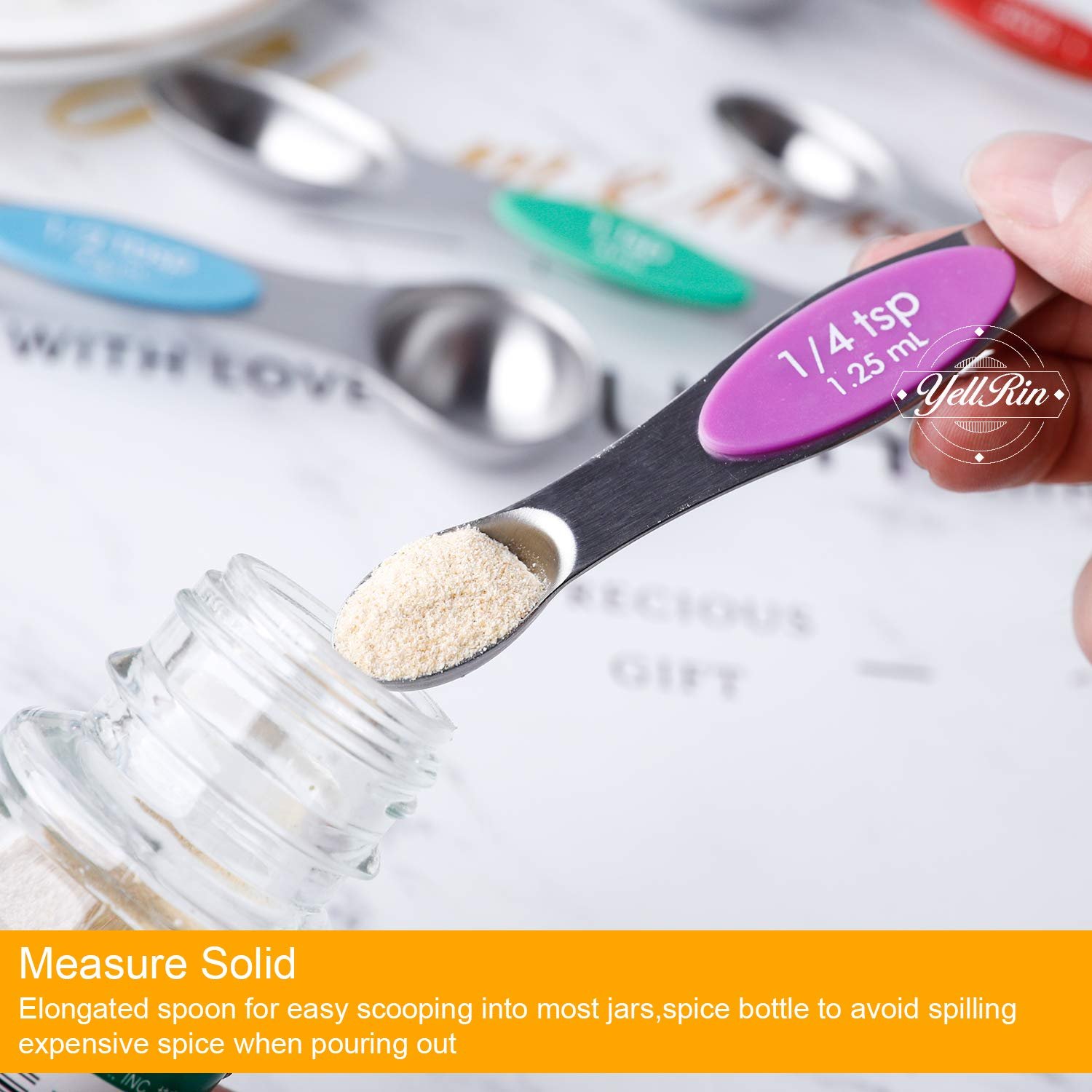 Magnetic Measuring Spoons Set of 8 Stainless Steel Dual Sided Stackable Measuring Spoons Nesting Teaspoons Tablespoons for Measuring Dry and Liquid Ingredients - Image 5