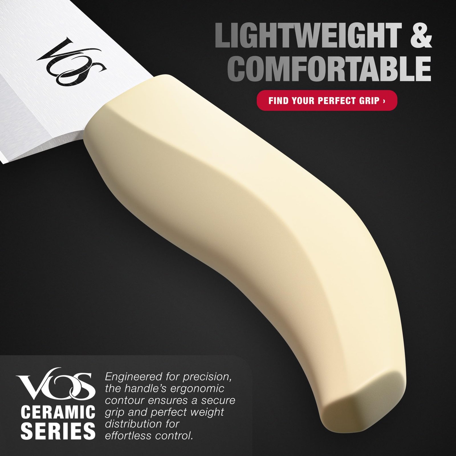 Vos Ceramic Knife Set – 4 Knives (3", 4", 5", 6") with Covers, Kitchen Scissors included | White Knives Set for Kitchen | Non-Stick Blades, Ergonomic Handles, For Cooking, Chopping & Peeling (Beige) - Image 6