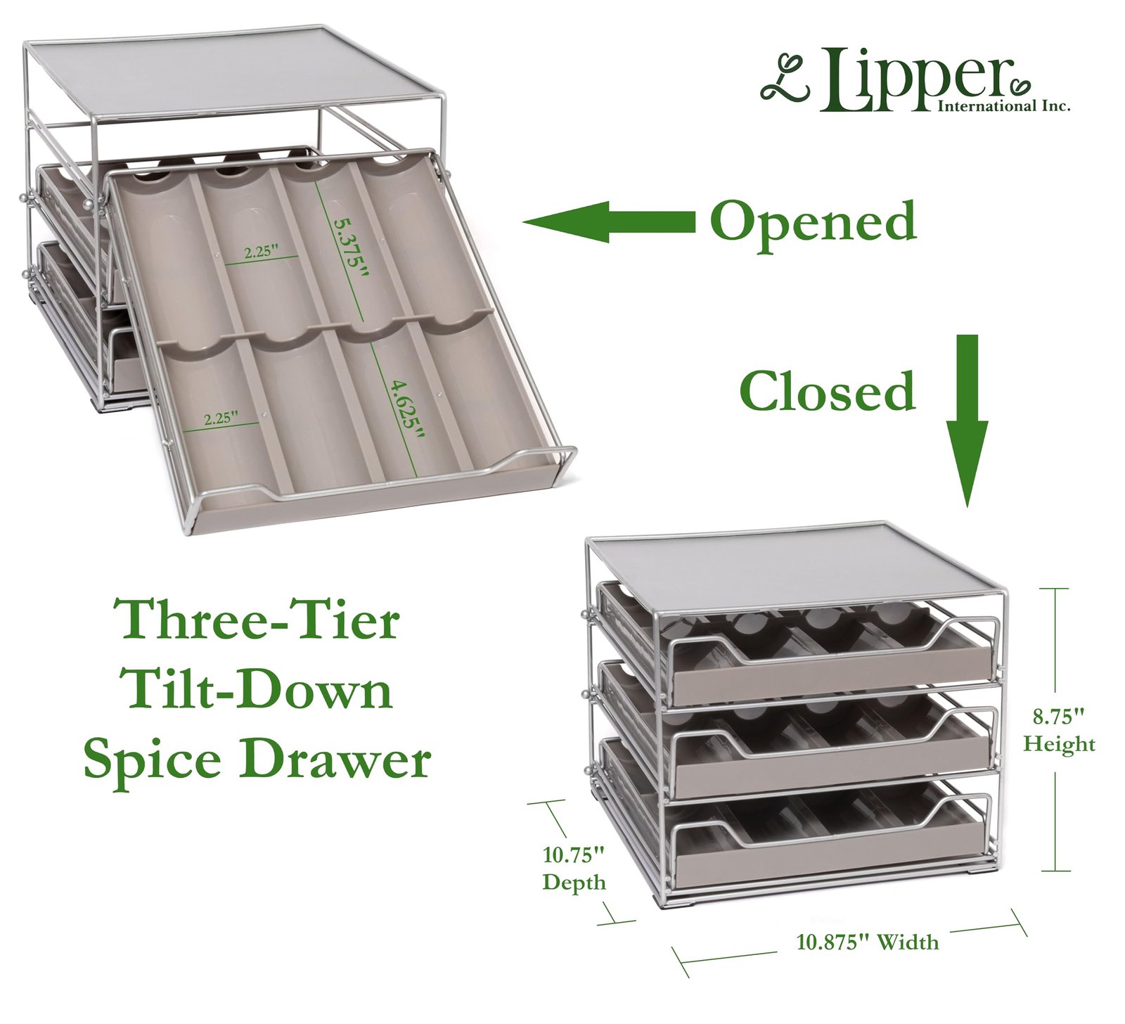 Lipper International 8724 Three-Tier Tilt-Down Kitchen and Cooking Spice Drawer Rack with 96 Labels, Silver, 24 Bottle Capacity - Image 10
