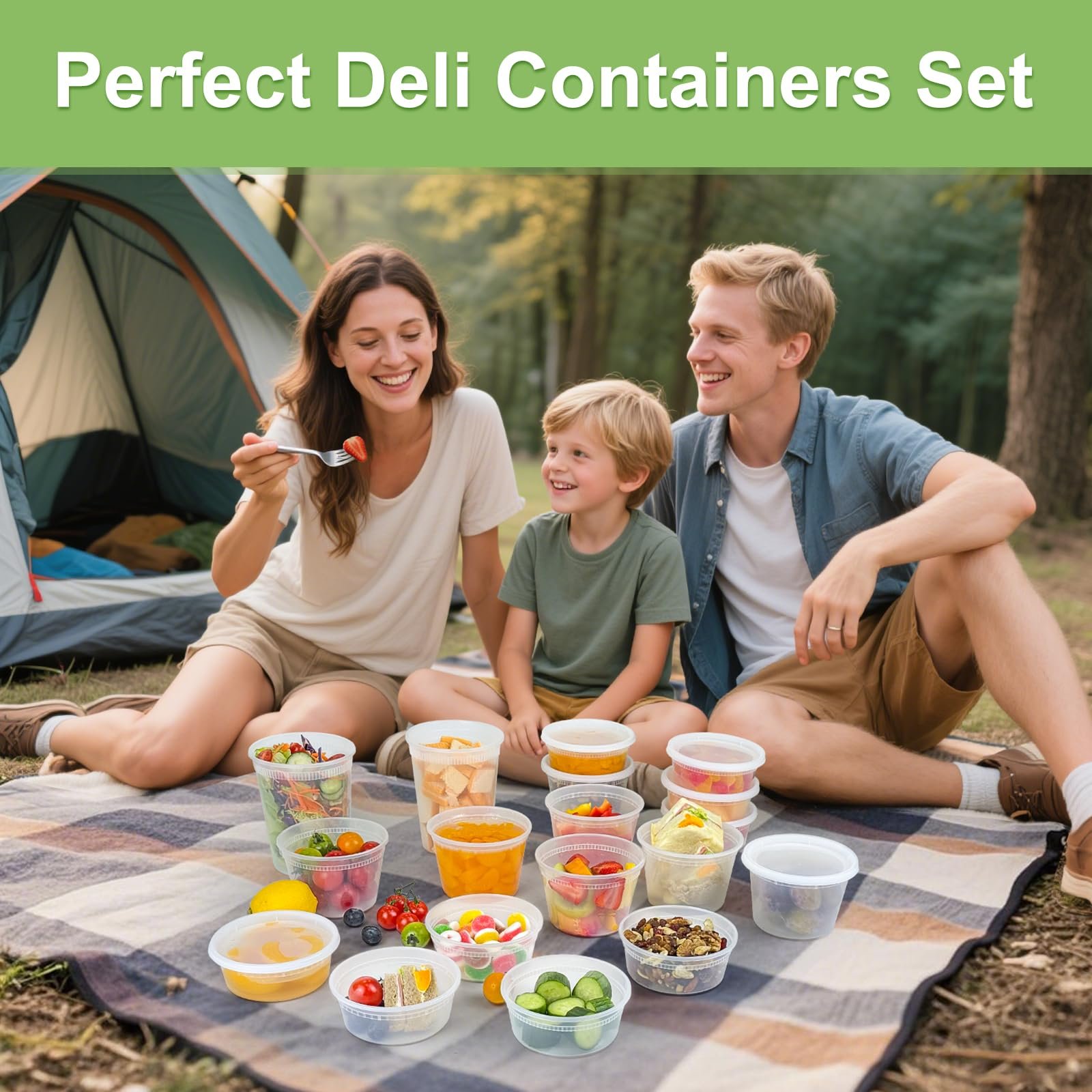 Dipoo 60 Sets (120-Piece) Deli Containers with Lids, 32/16/8 oz X 20 Set Each, Leak-Proof & BPA Free Airtight Takeout Plastic Food Storage Containers for Soup, Freezer/Microwave/Dishwasher Safe - Image 2