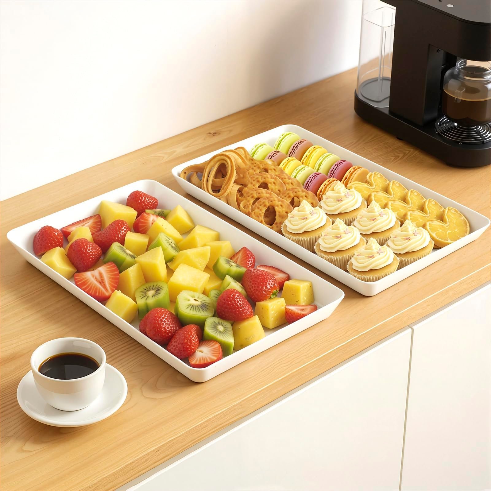 WOWBOX 4 pcs Serving Tray for Entertaining, Grilling BBQ Accessories, Serving Platters for Snacks, Fruit, Reusable Plastic Trays for Serving Food and Pantry Organization in Kitchen & for Parties - Image 2