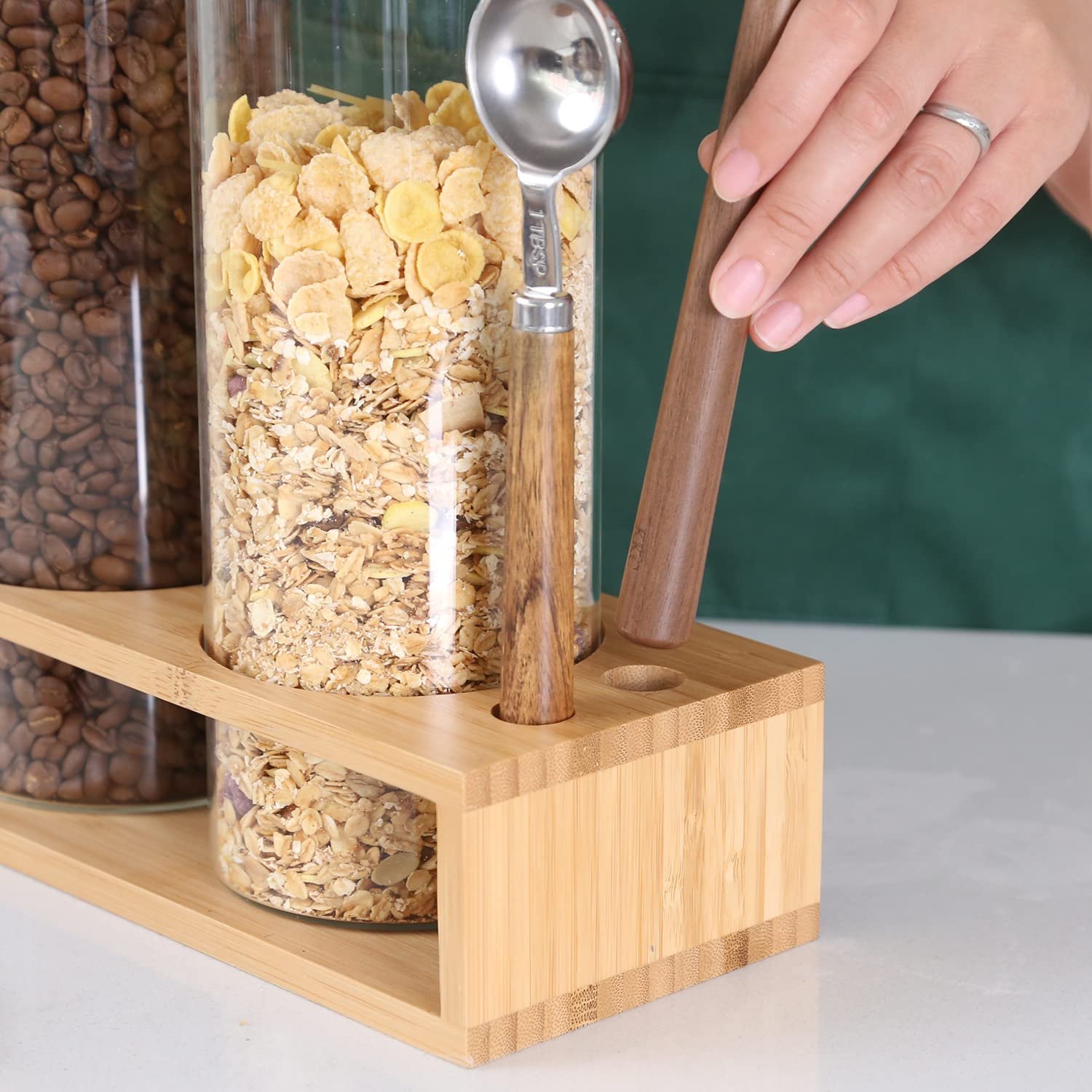 KKC HOME ACCENTS Clear Glass Food Storage Canisters with Airtight Wooden Lids and Scoops,Air Tight Sealed Glass Canisters with Spoons for Ground Coffee and Beans,Loose Tea,Flour,Sugar,47 Fl oz - Image 5