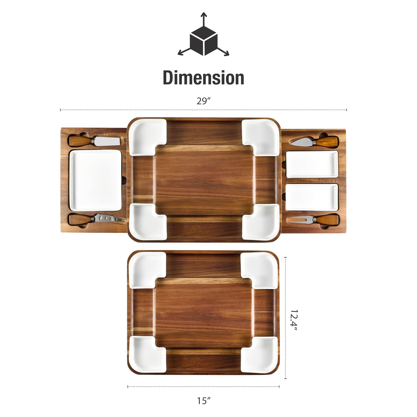 Shanik Upgraded Acacia Cheese Board Set, Square Shaped Charcuterie Set, Cheese Platter, Handcrafted Design and Stainless Steel Cutlery Set - Gift for Any Occasion No Engraving - Image 7
