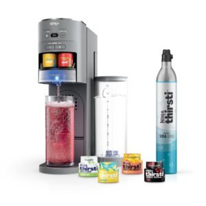 Ninja Thirsti Drink System, Soda Maker, Create Unique Sparkling & Still Drinks, Personalize Size & Flavor, Carbonated Water Machine, 60L CO2 Cylinder & Variety of Flavored Water Drops, Gray WC999AMZ