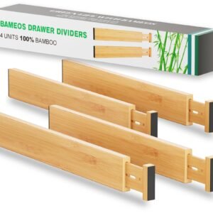 BAMEOS Drawer Dividers kitchen Organization Bamboo Utensil Organizers for Kitchen Bedroom Bathroom Dresser Office 4-pack