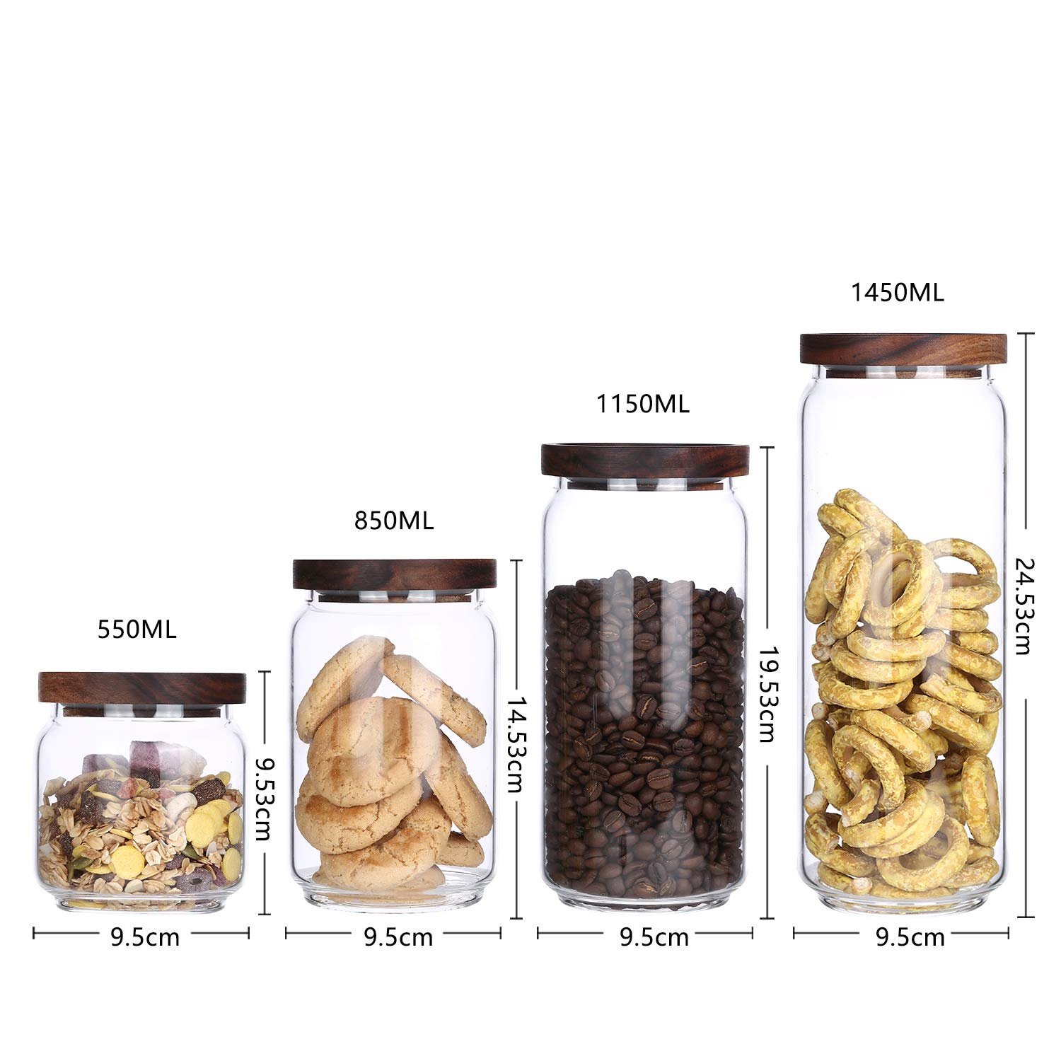 KKC HOME ACCENTS Clear Glass Food Storage Canisters with Airtight Wooden Lids for Coffee Beans,Ground Coffee,Loose Leaf Tea,Pack of 4 - Image 6