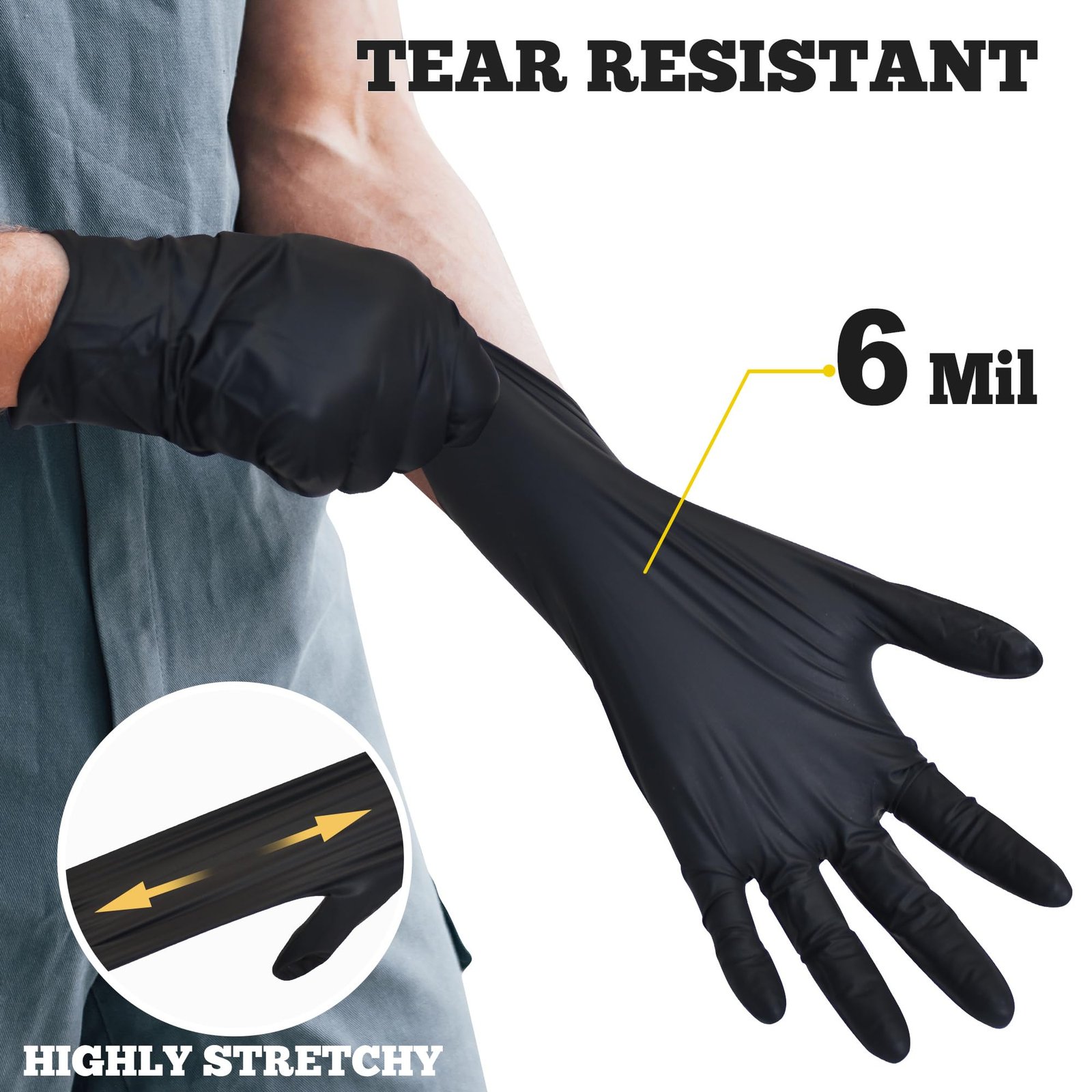 TitanFlex Disposable Nitrile Exam Gloves, 6-mil, Black, Large 100-ct Box, Heavy Duty Disposable Gloves, Cooking Gloves, Mechanic Gloves, Latex Free Gloves, Food Safe Rubber Gloves for Food Prep - Image 9
