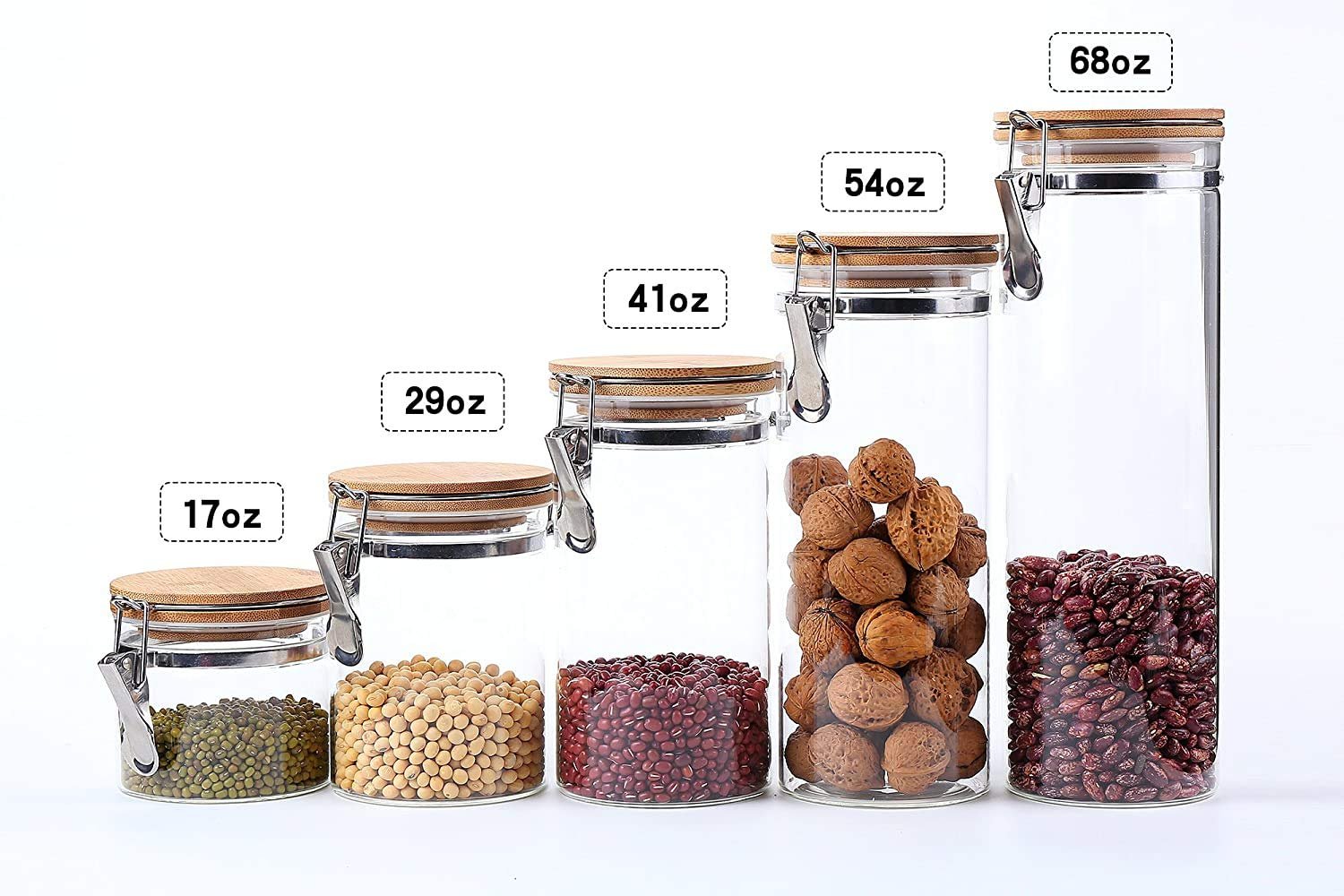 KKC HOME ACCENTS Tall Glass Pasta Storage Container with Hinged Lid,Glass Spaghetti Storage Jar Airtight Lid,Pasta Spaghetti Kitchen Cani ster Noodle Holder Container with Bamboo Ld - Image 2