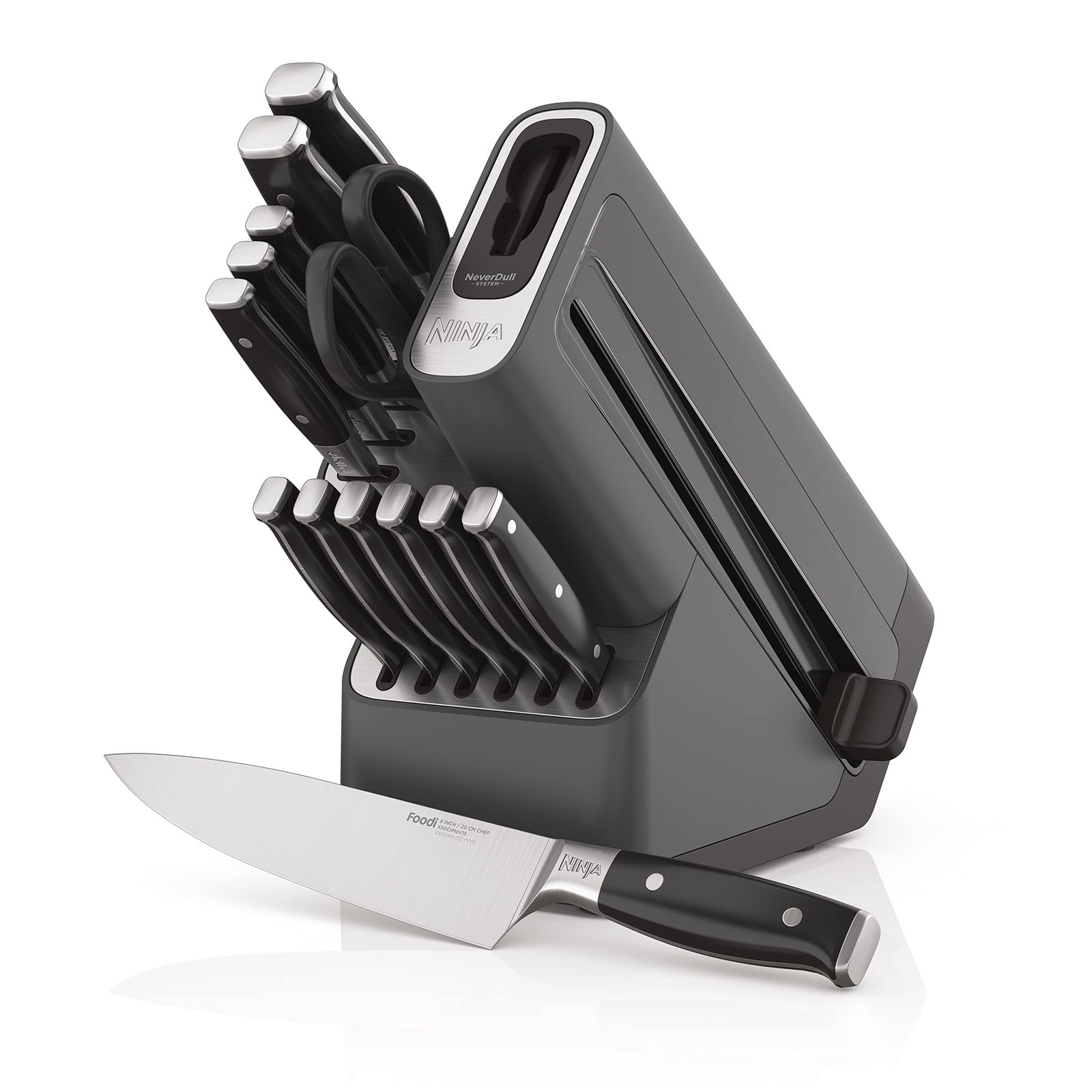 Ninja Knife Set, Knife Sharpener, Knife Block Set, Stainless Steel Knives, 14 Piece Set, Steak Knives, Chef Knives and More, Foodi NeverDull, Black, K32014