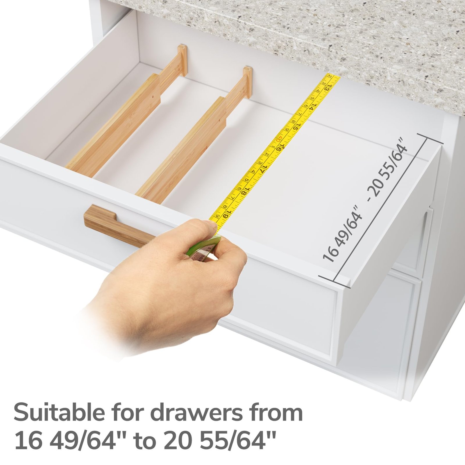 BAMEOS Drawer Dividers kitchen Organization Bamboo Utensil Organizers for Kitchen Bedroom Bathroom Dresser Office 4-pack - Image 3