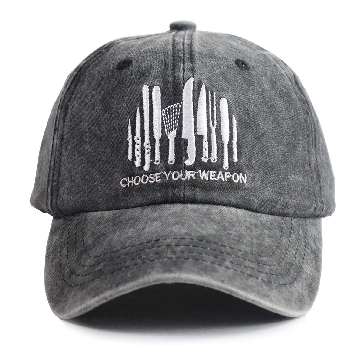 Unisex Skull-Chef Cooking Skull Vintage Jeans Adjustable Embroidered Baseball Cap Cotton Denim Dad Hat (Choose Your Weapon)