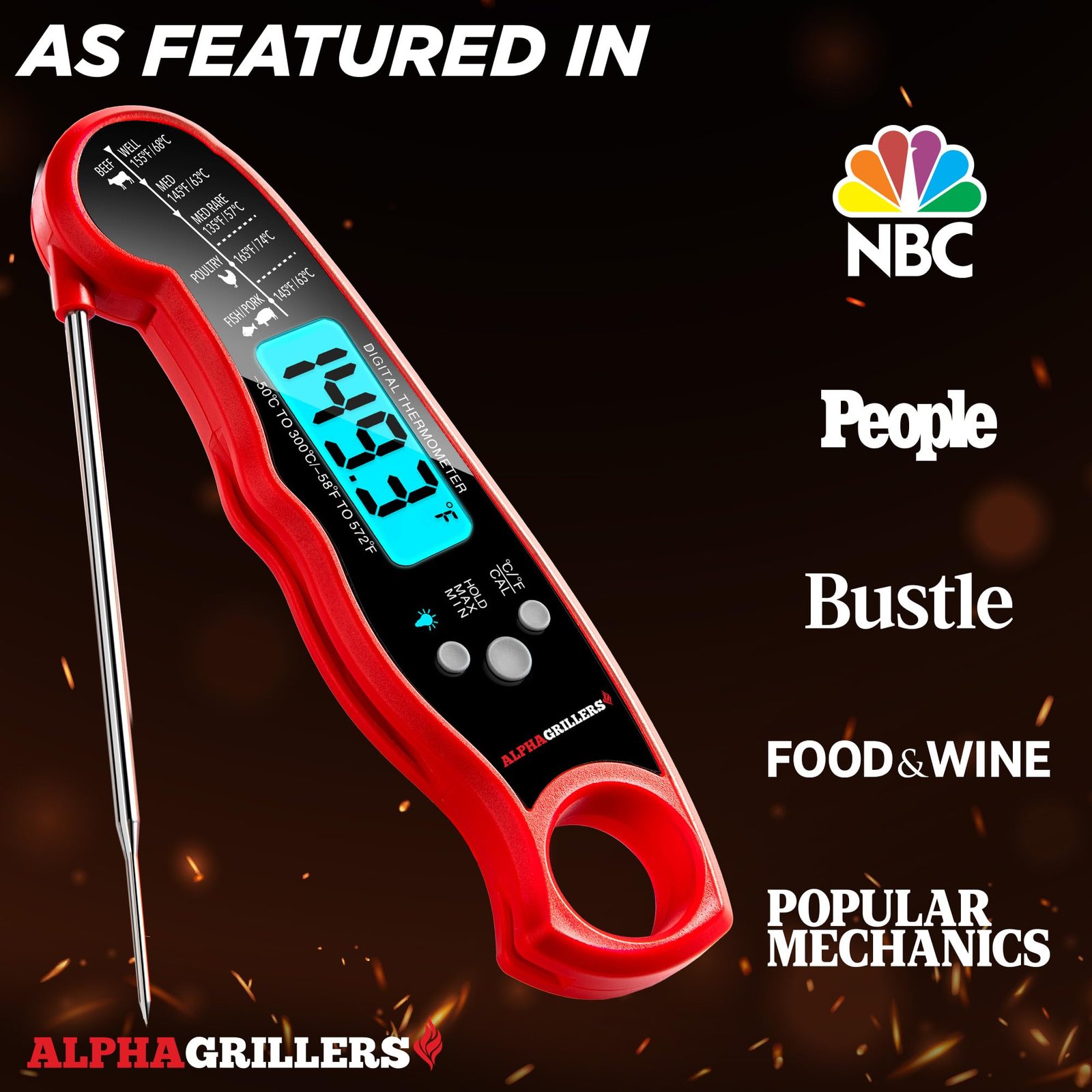 Alpha Grillers Meat Thermometer Digital - Instant Read Food Thermometer for Cooking Grilling Air Fryer Griddle Probe Kitchen Gadgets Essentials BBQ Accessories Grill Gifts for Men Him Dad Birthday - Image 4