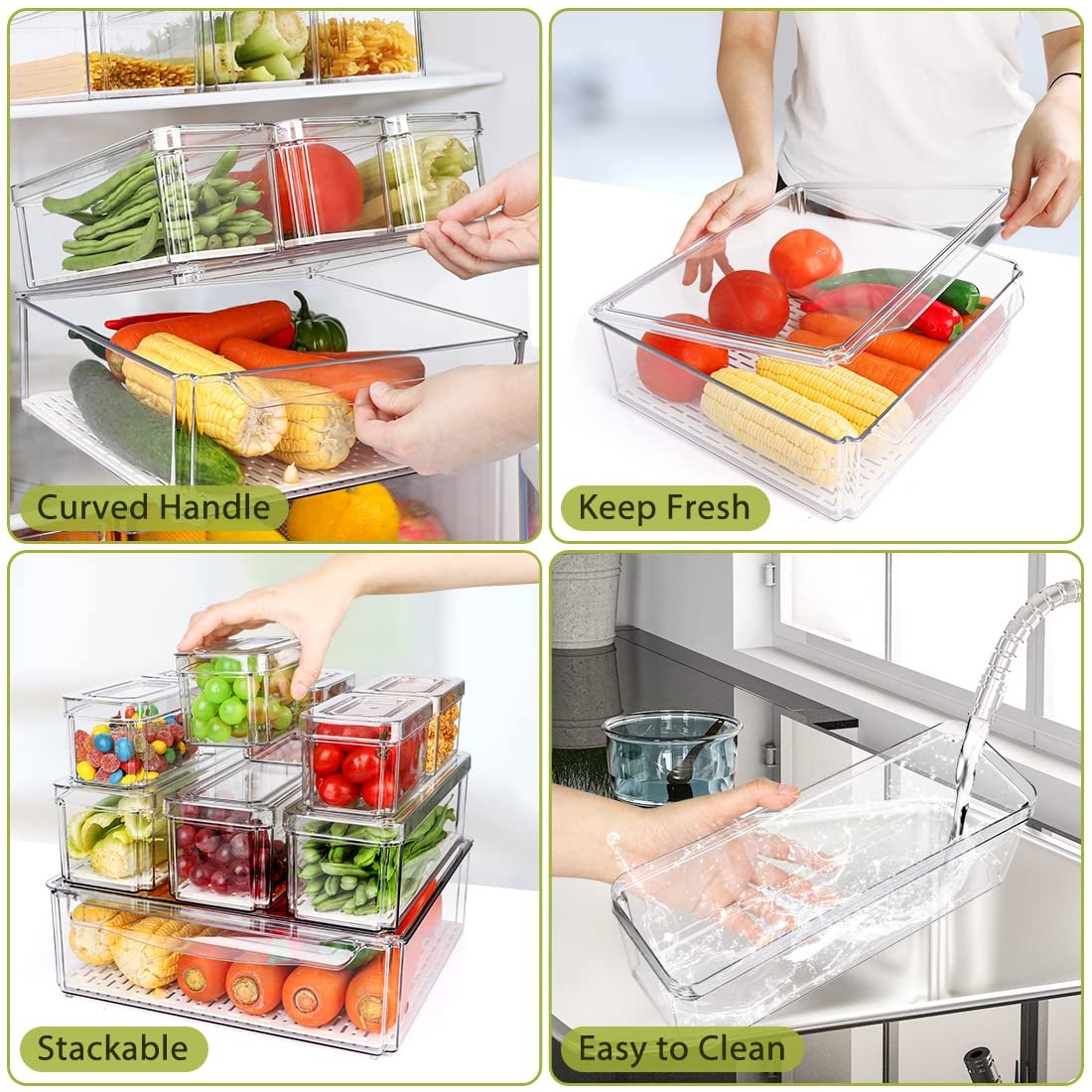 10 Pack Refrigerator Pantry Organizer Bins, Stackable Fridge Organizer Bins with Lids, Clear Plastic Food Storage Bins for Kitchen, Countertops, Cabinets, Fridge, Drinks, Fruits, Vegetable, Cereals - Image 6