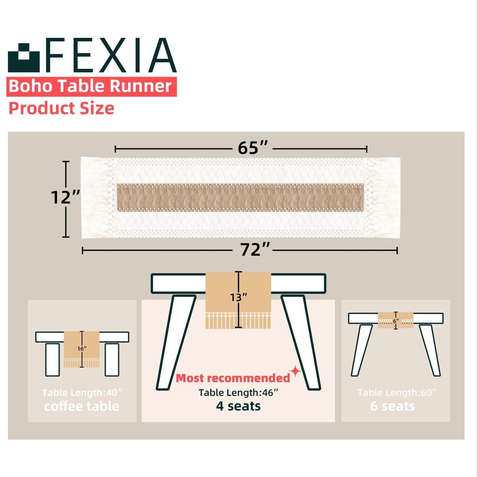 FEXIA Boho Table Runner for Summer Home Decor with Tassels 72 Inches Long Farmhouse Rustic Table Runner Macrame Burlap Table Decoration for Living Room Bridal Shower(12x72 Inches) - Image 7